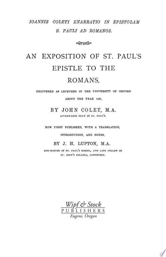 An Exposition of the Epistle to the Romans