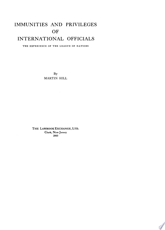 Immunities and Privileges of International Officials