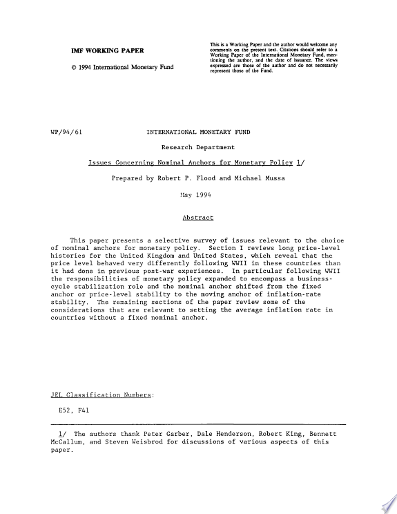 Issues Concerning Nominal Anchors for Monetary Policy