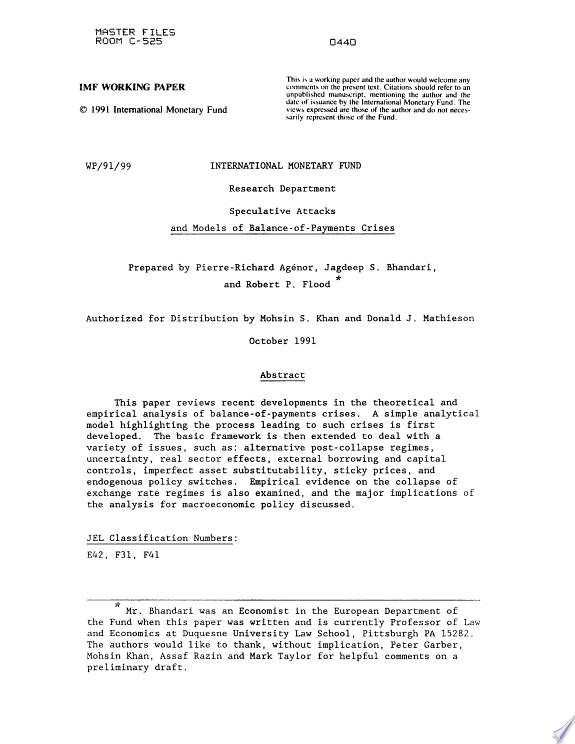 Speculative Attacks and Models of Balance of Payments Crises