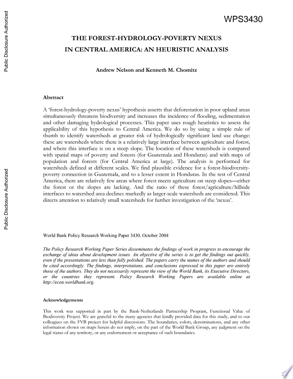 The Forest-hydrology-poverty Nexus in Central America
