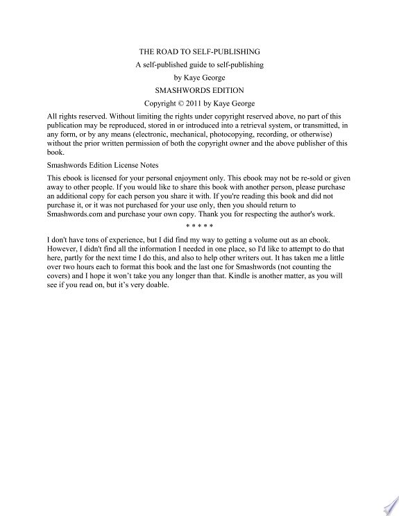 The Road to Self-PUblishing